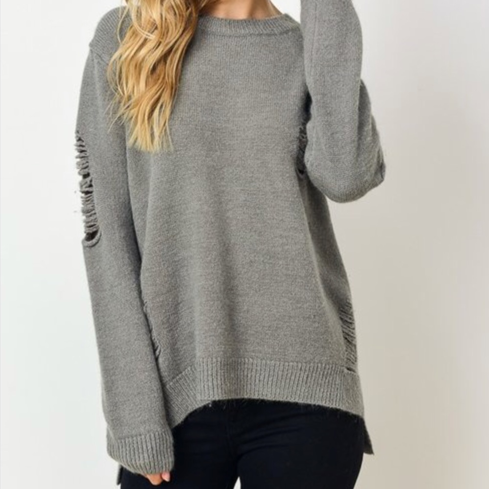 destroyed grey pullover